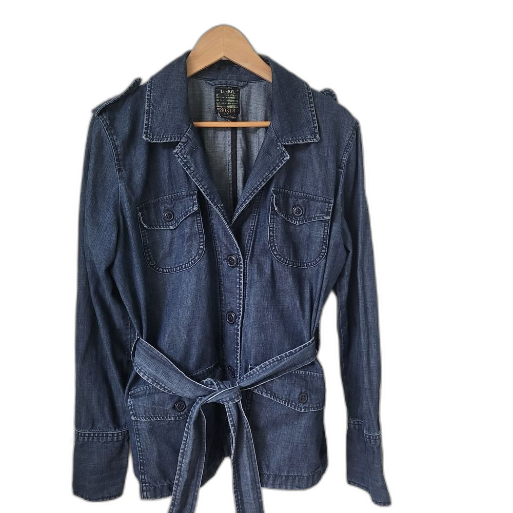 Vintage Lucky Brand Dark Blue Denim Jacket with Belt - XL